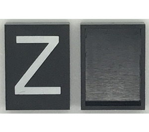 LEGO Modulex Zwart Modulex Tegel 3 x 4 met Wit "Z" zonder interne ondersteuning