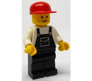 LEGO Motor Mechanic - Overalls Black with Pocket, Black Legs, Red Cap Minifigure