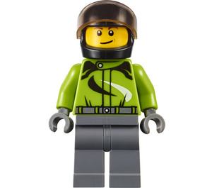 LEGO Motorcyclist in Green Patterned Jacket minifiguur
