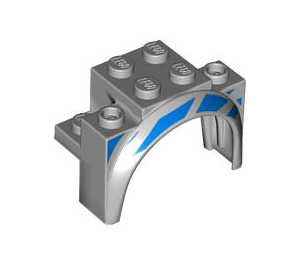 LEGO Parafango Mattoncino 2 x 4 x 2.3 con Tall Ruota Arco con Blu Lines Sinistra (18974 / 100677)