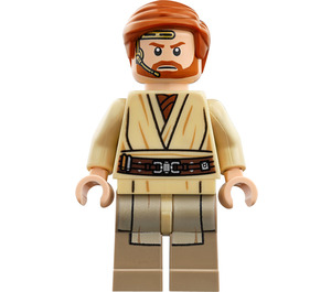 LEGO Obi-Wan Kenobi met Donker zandbruin Printed Poten en Koptelefoon Minifiguur