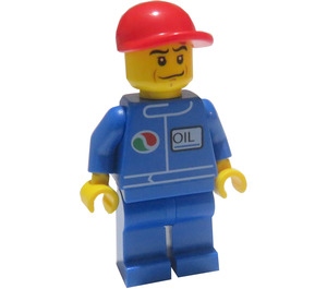 LEGO Octan Oil uniform, Red Short Bill Cap, Crooked Smile Town Minifigure