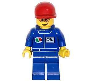 LEGO Octan Oil uniform, Red Short Bill Cap, Orange Sunglasses Town Minifigure