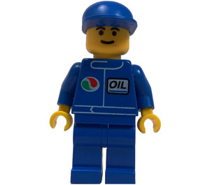 LEGO Octan Worker met Blauw Shirt met Klein Octan logo en Oil Nametag, Blauw Poten, en Blauw Pet Minifiguur