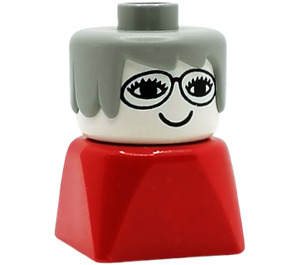 LEGO Older Lady with Gray Hair wearing Glasses on Red Base Minifigure