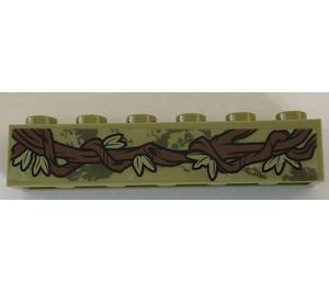 LEGO Olive Green Brick 1 x 6 with Vines and Leaves (Left Side) Sticker (3009)