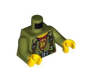 LEGO Olivengrøn Dino Hunter Torso med Brun Straps, Rød "D" Undershirt (973 / 76382)