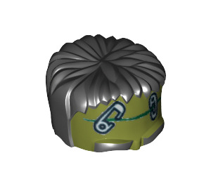 LEGO Olive Green Frankenstein Monster Top Head with Black Hair and Safety Pins (10713 / 14027)