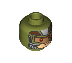 LEGO Olive Green Minifigure Head with Decoration (Recessed Solid Stud)