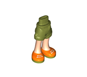 LEGO Olivgrün Hüfte mit Rolled Oben Shorts mit Orange Shoes mit dünnem Scharnier (36198)
