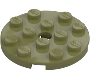 LEGO Olive Green Plate 4 x 4 Round with Hole and Snapstud (60474)