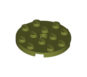 LEGO Olive Green Plate 4 x 4 Round with Hole and Snapstud (60474)