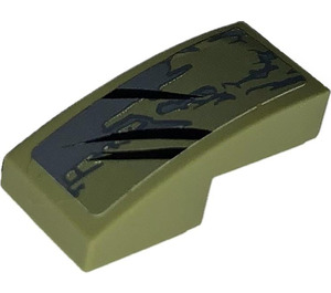 LEGO Olive Green Slope 1 x 2 Curved with Dark Gray Scrapes and Black Scratches Sticker (3593)