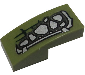 LEGO Olive verte Pente 1 x 2 Incurvé avec Argent Scales (Droite) Autocollant (11477)