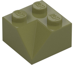 LEGO Olivgrön Backe 2 x 2 (45°) med Dubbel Concave (grov yta) (3046 / 4723)