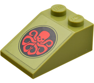 LEGO Olive Green Slope 2 x 3 (25°) with Hydra Logo Sticker with Rough Surface (3298)