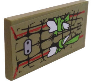 LEGO Olive Green Tile 2 x 4 with Broken Fangs and Brace Sticker (87079)