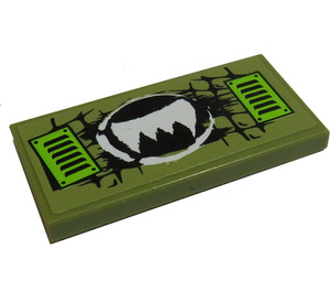 LEGO Olive Green Tile 2 x 4 with Claw Ripper Logo and Lime Vents Sticker (87079)