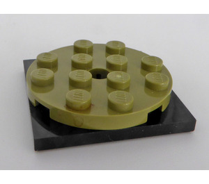 LEGO Olive Green Turntable 4 x 4 x 0.667 with Black Locking Base