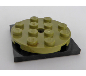 LEGO Olivgrün Turntable 4 x 4 x 0.667 mit Schwarz Verriegeln Base