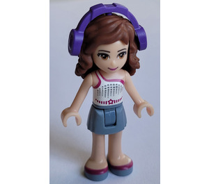 LEGO Olivia, Wit Eén Schouder Tod, Sand Blauw Rok en Koptelefoon Minifiguur