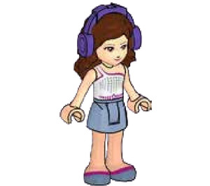 LEGO Olivia, White one Shoulder Tod, Sand Blue Skirt and Headphones Minifigure