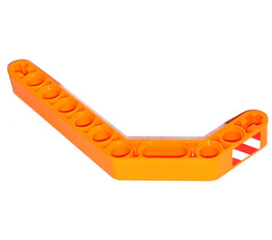 LEGO Orange Beam 3 x 3.8 x 7 Bent 45 Double with Red and White Stripes left Sticker (32009)