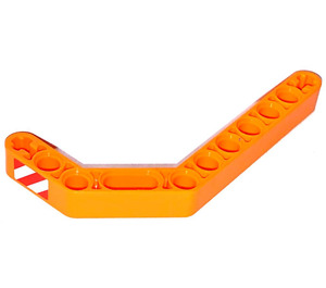 LEGO Orange Beam 3 x 3.8 x 7 Bent 45 Double with Red and White Stripes right Sticker (32009)