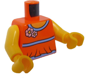 LEGO Orange Blouse Torse avec Aqua Trim et blanc Fleurs avec dos nu (76382 / 88585)
