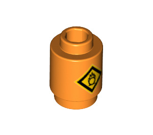 LEGO Orange Brick 1 x 1 Round with Yellow Warning Diamond label with flame with Open Stud (3062 / 14577)