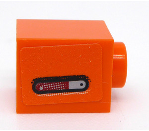 LEGO Oranje Steen 1 x 1 met Rood en Zilver Design - Links Kant Sticker (3005)