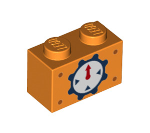 LEGO Orange Backstein 1 x 2 mit Dial mit rot Pfeil mit Unterrohr (3004 / 78158)