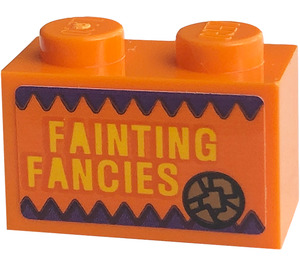 LEGO Orange Brick 1 x 2 with 'FAINTING FANCIES' Sticker with Bottom Tube (3004)