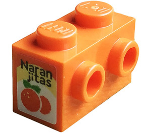 LEGO Orange Brick 1 x 2 with Studs on One Side with Orange and Black 'Naranjitas' Sticker (11211)