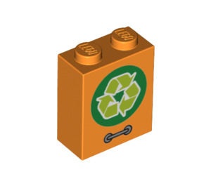 LEGO Orange Brick 1 x 2 x 2 with Recycling Logo with Inside Stud Holder (3245 / 43257)