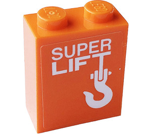 LEGO Orange Brick 1 x 2 x 2 with SUPER LIFT Sticker with Inside Stud Holder (3245)
