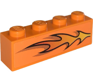 LEGO Orange Brick 1 x 4 with Orange Flame Right Sticker (3010)