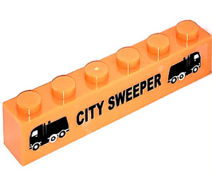 LEGO Orange Brick 1 x 6 with CITY SWEEPER Sticker (3009)