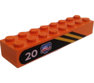 LEGO Orange Brick 2 x 8 with 20, Team Arctic Logo, and Stripes (Right) Sticker (3007)