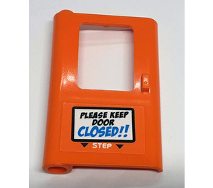 LEGO Oranje Deur 1 x 4 x 5 Trein Links met 'PLEASE KEEP Deur gesloten!!' en 'STEP' Sticker (4181)