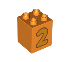 LEGO Orange Duplo Backstein 2 x 2 x 2 mit Number 2 (31110 / 77919)