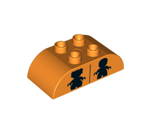 LEGO Orange Duplo Brick 2 x 4 with Curved Sides with Female Child and Male Child Silhouettes (33337 / 98223)