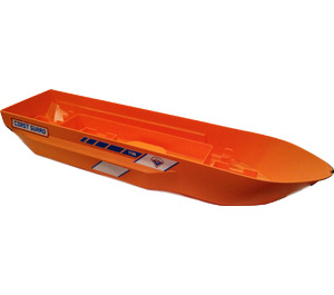 LEGO Orange Hull 14 x 51 x 6 Assembly with Coast Guard Logos, Blue Lines, and ID 7739 Sticker