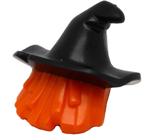 LEGO Oransje Mellomlangt hår med Svart Floppy Witch Hatt