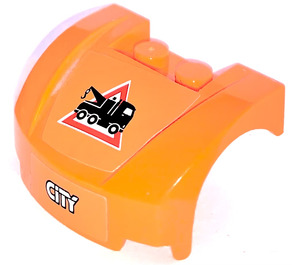 LEGO Orange Mudgard Bonnet 3 x 4 x 1.3 Curved with 'CITY', Tow Truck Sticker (98835)