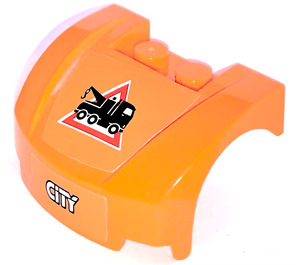 LEGO Oranje Mudgard Bonnet 3 x 4 x 1.3 Gebogen met 'CITY', Tow Truck Sticker (98835)