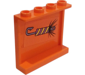 LEGO Oranje Paneel 1 x 4 x 3 met Fishing Lure en Leis Sticker met zijsteunen, holle noppen (60581)