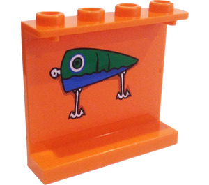 LEGO Orange Panel 1 x 4 x 3 with Fishing Lure Sticker without Side Supports, Hollow Studs (4215)