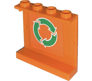 LEGO Orange Paneel 1 x 4 x 3 mit Weiß und Grün Recycle Aufkleber ohne seitliche Stützen, hohle Noppen (4215)