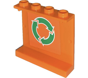 LEGO Orange Panel 1 x 4 x 3 with White and Green Recycle Sticker without Side Supports, Hollow Studs (4215)